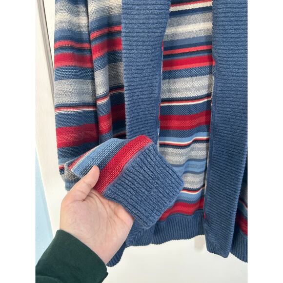 Vintage Lauren Jeans Co Cardigan Sweater Large Blue Red Striped Cabin Core - Picture 4 of 6